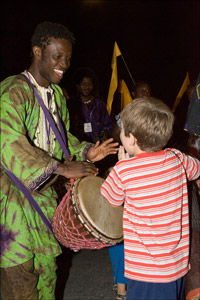 Drummer and child