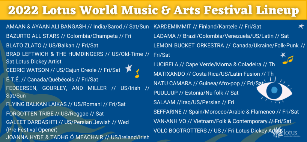 Announcing the 29th Annual Lotus World Music & Arts Festival Lineup!