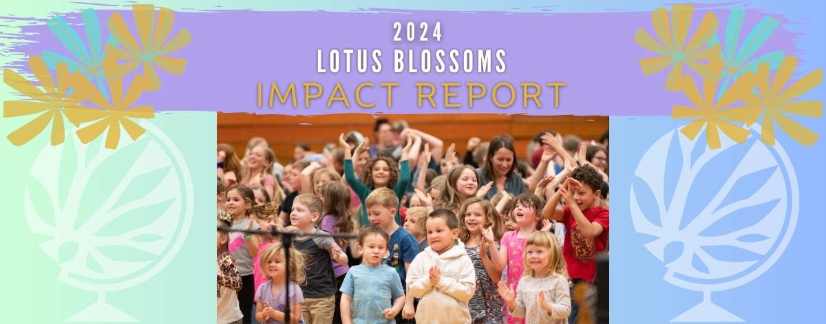 This is an image of children cheering for the 2024 Lotus Blossoms Artists.